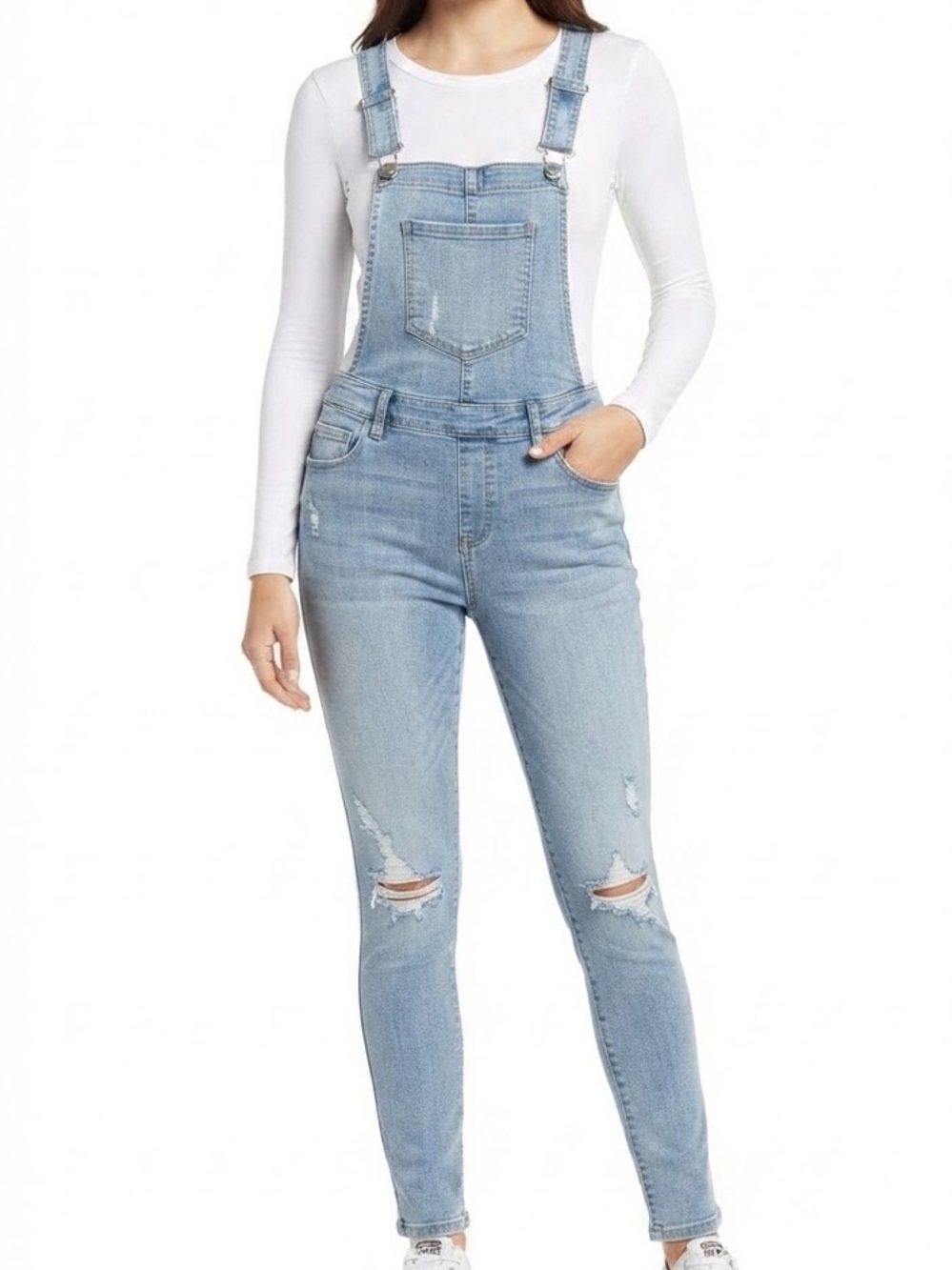 Dollhouse Distressed Denim Skinny Overalls Light Wash Blue Y2K Retro Size 3